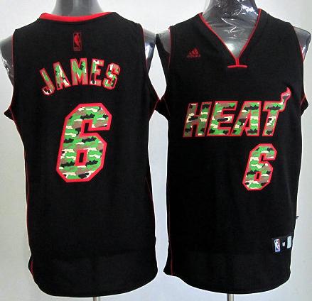 Miami Heat 6 LeBron James Black Revolution 30 Swingman NBA Jerseys Camo Number Cheap