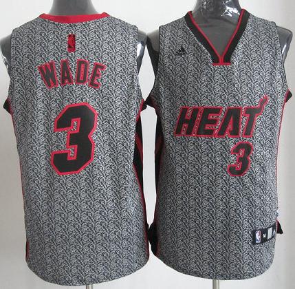 Miami Heat 3 Dwyane Wade Grey Static Fashion Swingman NBA Jersey Cheap