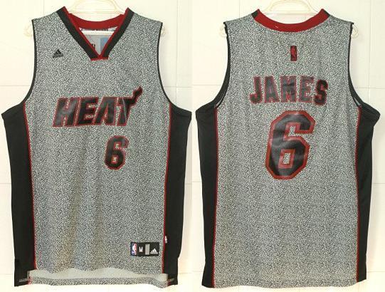 Miami Heat 6 LeBron James Grey Static Fashion Swingman NBA Jersey Cheap