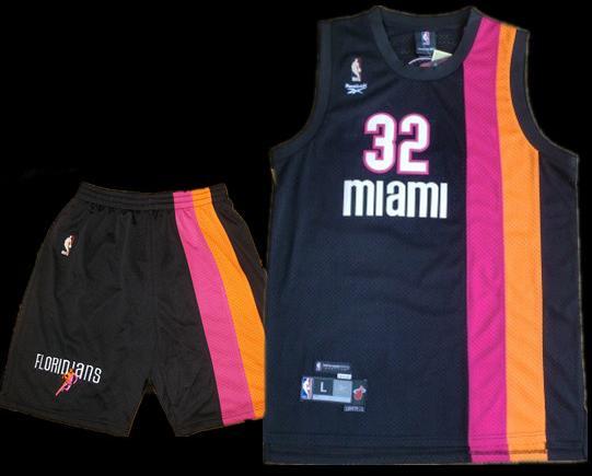 Miami Floridians 32 Shaquille O'Neal Black ABA Hardwood Classic Swingman Jersey & Shorts Suit Cheap