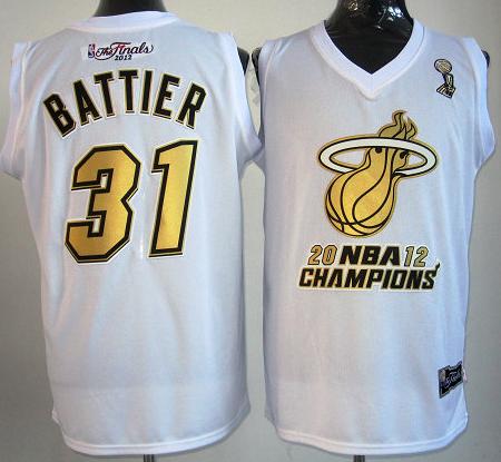 Miami Heat #31 Shane Battier White 2012 Fianls Champions NBA Jerseys Golden Number Cheap