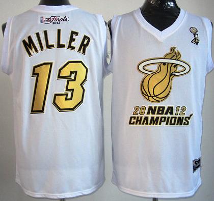 Miami Heat #13 Mike Miller White 2012 Fianls Champions NBA Jerseys Golden Number Cheap