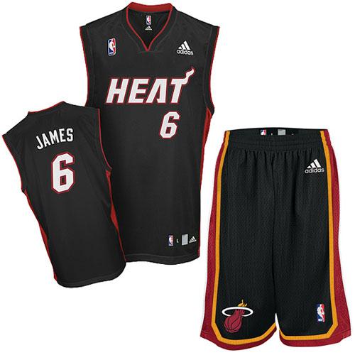 Miami Heat 6 Lebron James Black Revolution 30 Swingman Jersey & Shorts Suit Cheap