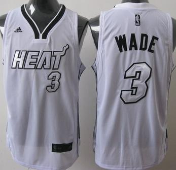 Miami Heat 3 Dwyane Wade White Silver Number Swingman Jersey