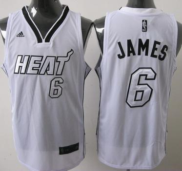 Miami Heat 6 LeBron James White Silver Number Swingman Jersey