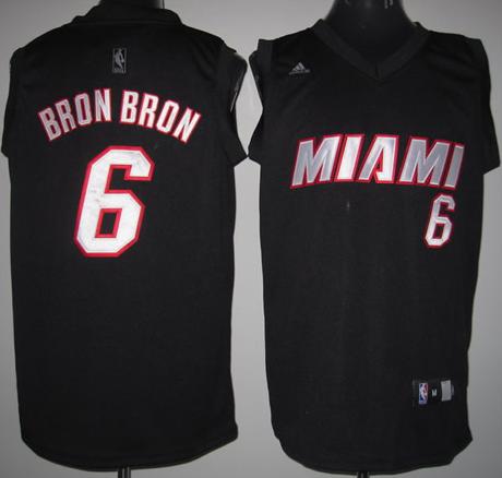 Miami Heat 6 Lebron James BRON BRON Black Jersey Cheap