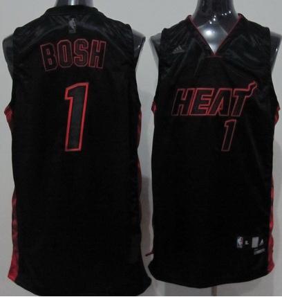 Miami Heat 1 Bosh NEW Black Jersey Black-Red Number Cheap