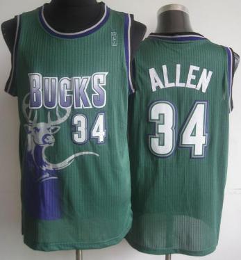 Milwaukee Bucks 34 Ray Allen Green Throwback Hardwood Classics Revolution 30 NBA Jerseys