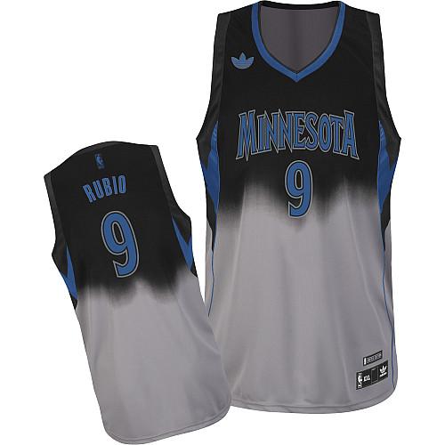 Minnesota Timberwolves 9 Ricky Rubio Black And Grry Fadeaway Fashion NBA Jersey Cheap