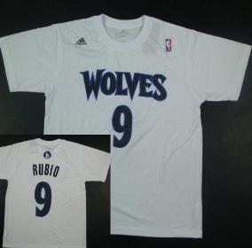 Minnesota Timberwolves 9 Ricky Rubio White NBA Basketball T-Shirt Cheap