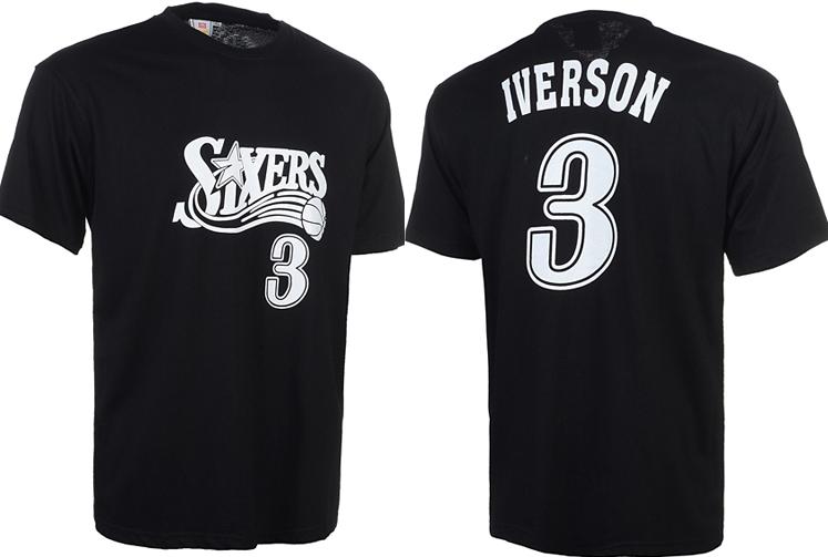 Philadelphia 76ers 3 Allen Iverson Black NBA Basketball T-Shirt Cheap