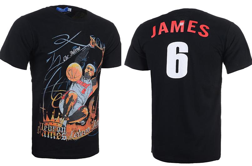 Miami Heat 6 LeBron James Black NBA Basketball T-Shirt Cheap