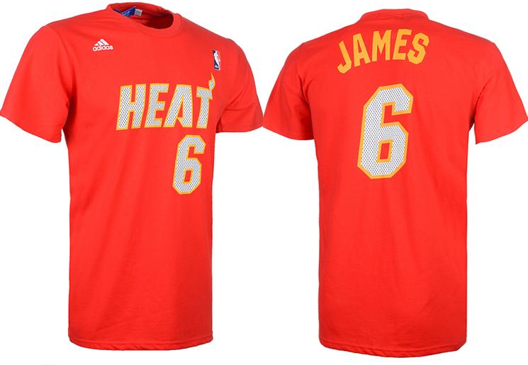 Miami Heat 6 LeBron James Red NBA Basketball T-Shirt Cheap