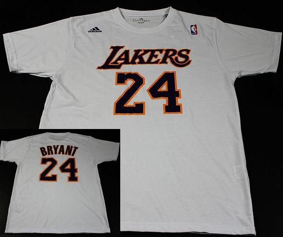 Los Angeles Lakers 24 Kobe Bryant White NBA Basketball T-Shirt Cheap