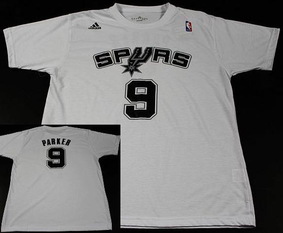 San Antonio Spurs 9# Tony Parker White NBA Basketball T-Shirt Cheap