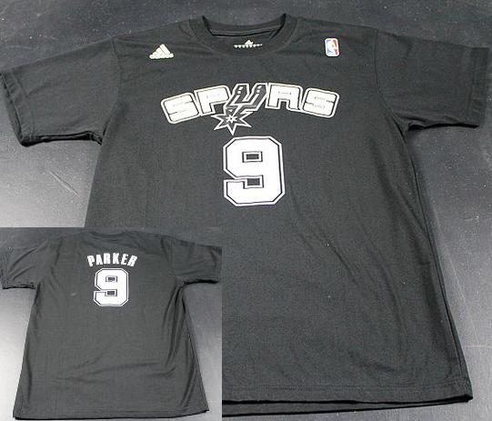 San Antonio Spurs 9# Tony Parker Black NBA Basketball T-Shirt Cheap