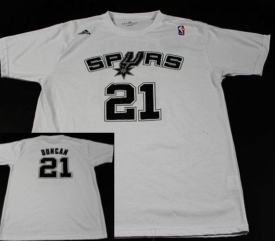San Antonio Spurs 21 Tim Duncan White NBA Basketball T-Shirt Cheap