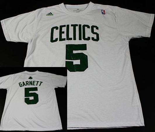 Boston Celtics 5 Kevin Garnett White NBA Basketball T-Shirt Cheap