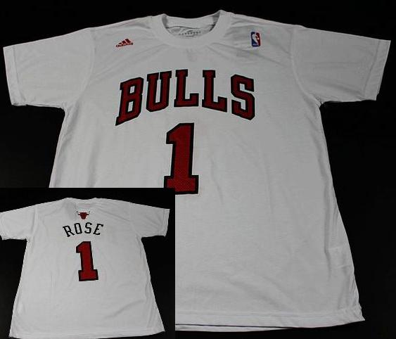 Chicago Bulls 1 Derrick Rose White NBA Basketball T-Shirt Cheap