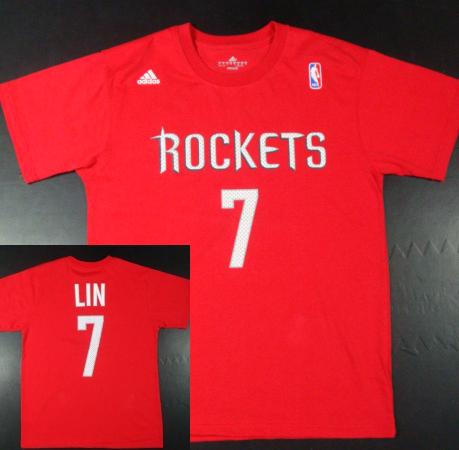 Houston Rockets 7 Jeremy Lin Red NBA Basketball T-Shirt Cheap