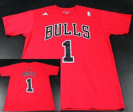 Chicago Bulls 1 Derrick Rose Red NBA Basketball T-Shirt Cheap