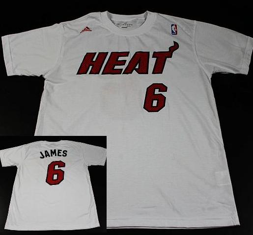 Miami Heat 6 LeBron James White NBA Basketball T-Shirt Cheap