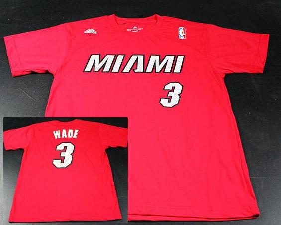 Miami Heat 3 Dwyane Wade Red NBA Basketball T-Shirt Cheap