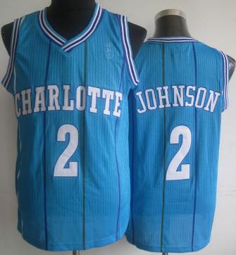Charlotte Hornets 2 Larry Johnson Blue Throwback Hardwood Classics Revolution 30 NBA Jerseys Cheap
