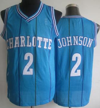 Charlotte Hornets 2 Larry Johnson Blue Throwback Hardwood Classics Revolution 30 NBA Jerseys