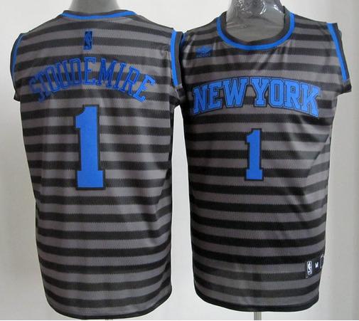 New York Knicks 1 Amar'e Stoudemire Grey Whith Black Strip Revolution 30 Swingman NBA Jerseys Cheap