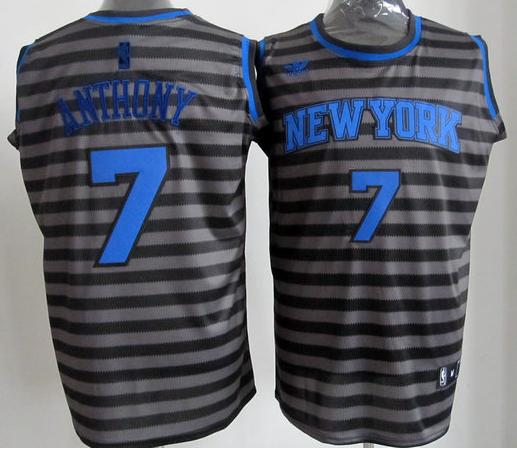 New York Knicks 7 Carmelo Anthony Grey Whith Black Strip Revolution 30 Swingman NBA Jerseys Cheap