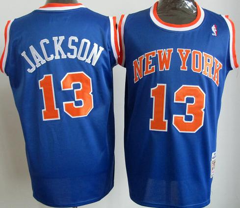 New York Knicks 13 Mark Jackson Blue Throwback NBA Jerseys