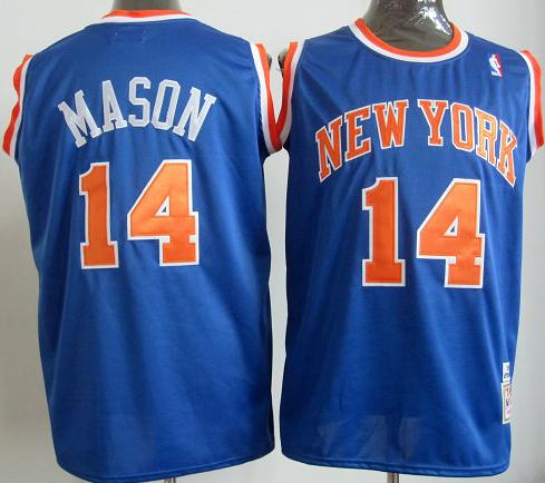 New York Knicks 14 Anthony Mason Blue Throwback NBA Jerseys
