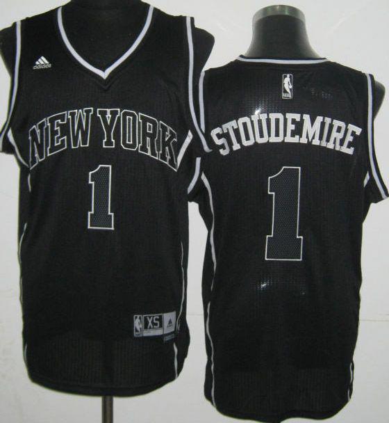Revolution 30 New York Knicks 1 Amar'e Stoudemire Black and White Fashion Swingman Jersey Cheap
