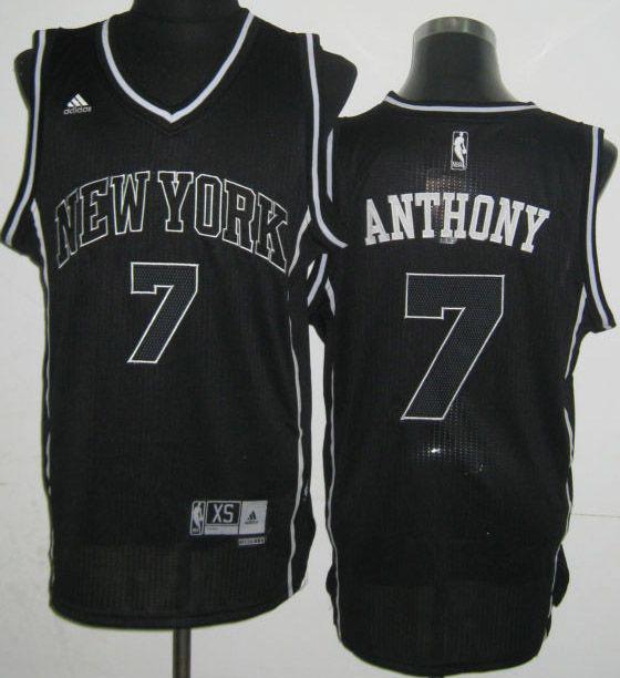 Revolution 30 New York Knicks 7 Carmelo Anthony Black and White Fashion Swingman Jersey Cheap