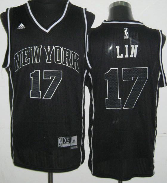 Revolution 30 New York Knicks 17 Jeremy Lin Black and White Fashion Swingman Jersey Cheap