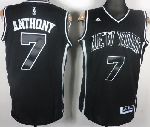 New York Knicks 7 Carmelo Anthony Black and White Fashion Jersey Cheap