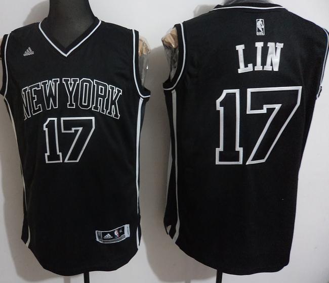 New York Knicks 17 Jeremy Lin Black and White Fashion Jersey Cheap