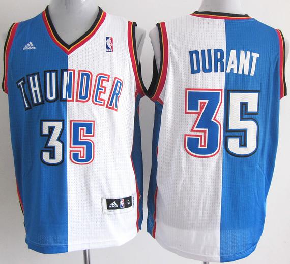Oklahoma City Thunder #35 Kevin Durant Blue White Split Swingman NBA Jerseys Cheap