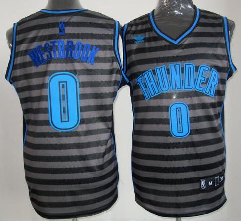 Oklahoma City Thunder #0 Russell Westbrook Grey Whith Black Strip Revolution 30 Swingman NBA Jerseys Cheap