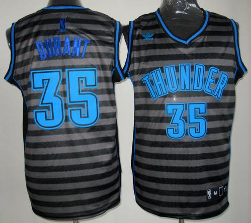 Oklahoma City Thunder 35 Kevin Durant Grey Whith Black Strip Revolution 30 Swingman NBA Jerseys Cheap