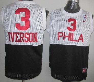 Philadelphia 76ers 3 Allen Iverson White Black NBA Jerseys Cheap