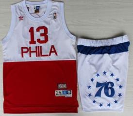 Philadelphia 76ers 13 Wilt Chamberlain White Red NBA Jerseys Short Suits