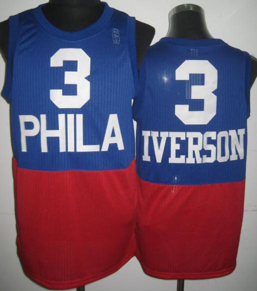 Philadelphia 76ers 3 Allen Iverson Blue Red Revolution 30 NBA Jerseys Cheap