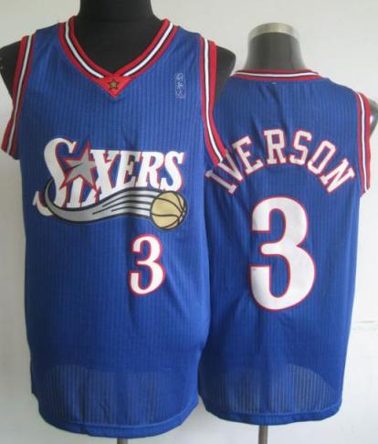 Philadelphia 76ers 3 Allen Iverson Blue Hardwood Classics Revolution 30 NBA Jerseys Cheap
