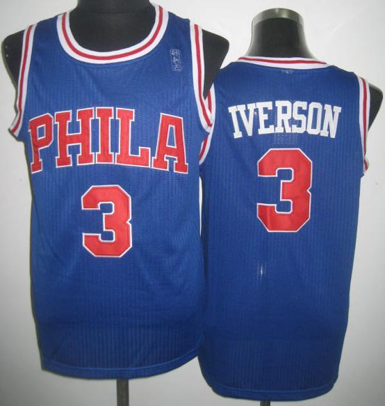 Philadelphia 76ers 3 Allen Iverson Blue Soul Throwback Revolution 30 NBA Basketball Jerseys Cheap