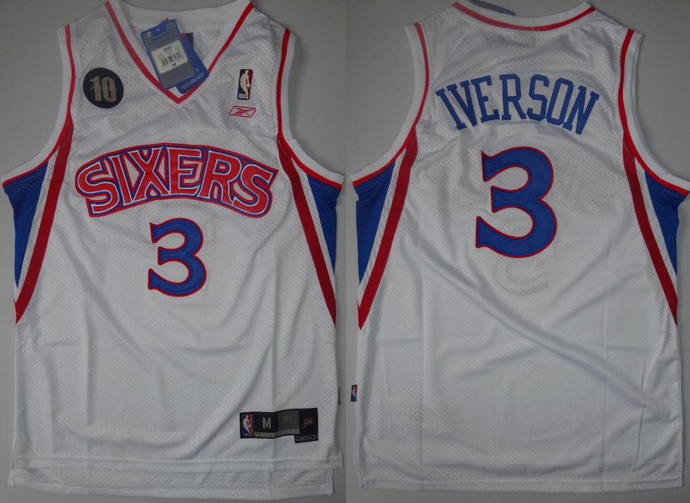 Philadelphia 76ers 3 Allen Iverson White 10th Soul Swingman NBA Jersey Cheap