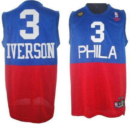 Philadelphia 76ers 3 Allen Iverson Soul Swingman Stitched Blue And Red 10TH Jersey Cheap