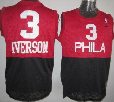 Philadelphia 76ers 3 Allen Iverson Red Black NBA Jerseys Cheap