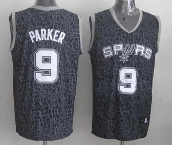 San Antonio Spurs 9 Tony Parker Black Leopard Grain NBA Jersey